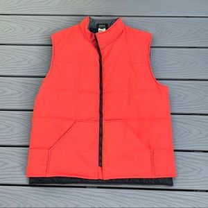 A.P.C Men’s Puffer Vest Pockets Zip Front Orange Contrasting Black Zipper Medium